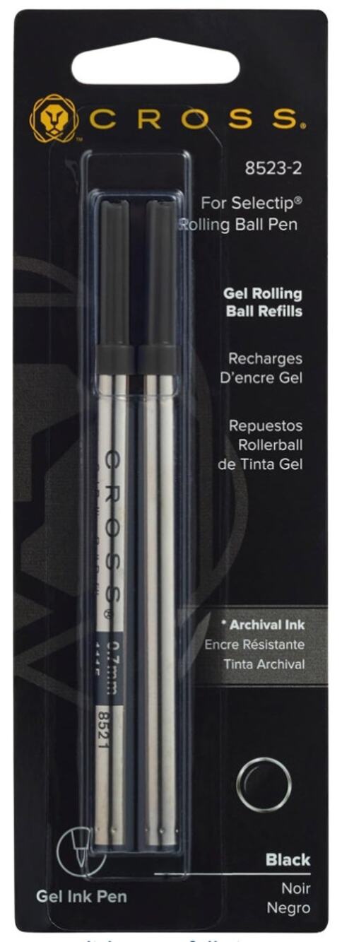 Cross Selectip Gel Rollerball Pen Refill, Medium Point, Black, 2-Pack (8523-2)